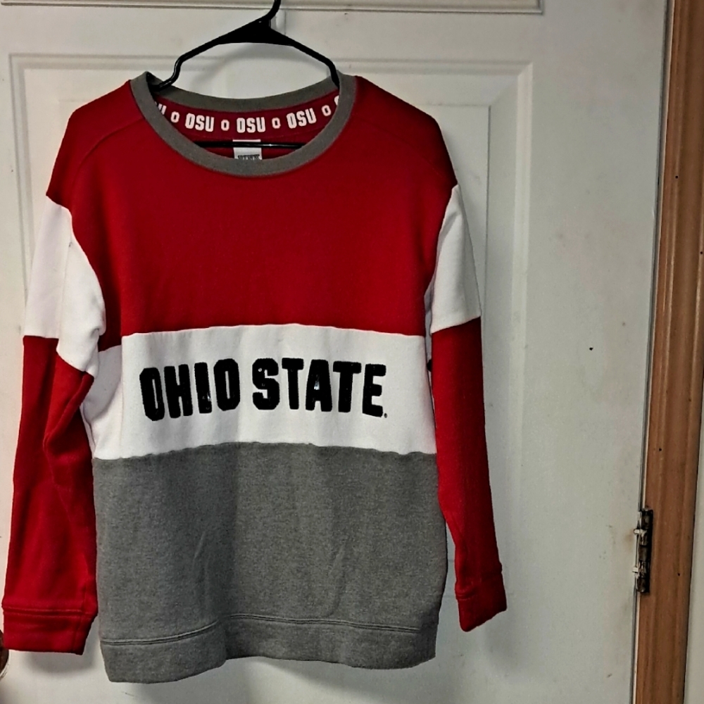 Pink VS. ColorBlock Ohio St Sequin Woman,s Small Pullover Sweatshirt. 2016